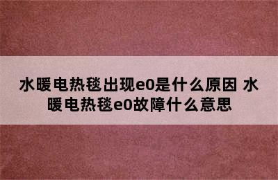 水暖电热毯出现e0是什么原因 水暖电热毯e0故障什么意思